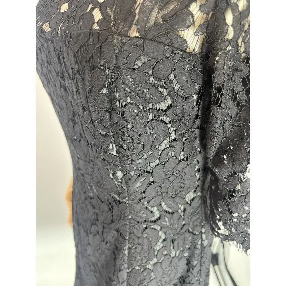 Eliza J Womens Size 4 Black Lace‎ Dress Sheer 3/4 Sleeve A-Line Fit Flare Lined